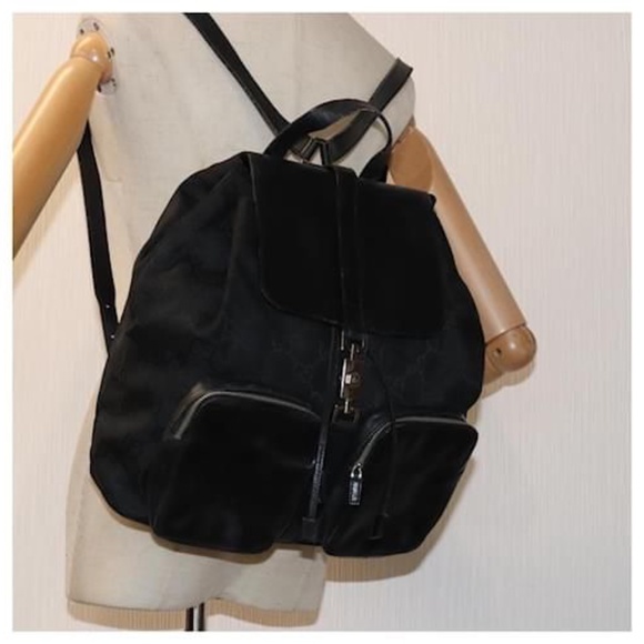Authentic Gucci Vintage Leather-Trimmed Nylon Backpack Black - Picture 3 of 11